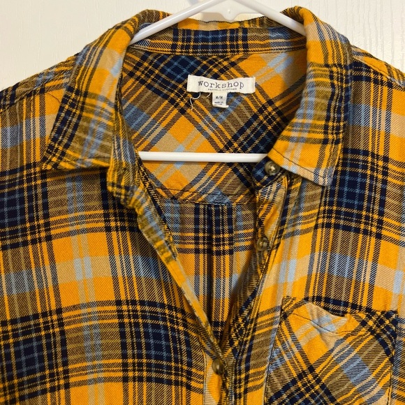 Workshop Republic Clothing Mustard Yellow and Blue Plaid Button Down Shirt - Picture 2 of 8